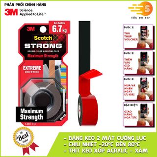 Băng keo cường lực 2 mặt màu xám khổ rộng 19mm Scotch 3M SB-BK414 - Nhiều kích thước, siêu dính, thẩm mỹ, chịu nhiệt cao