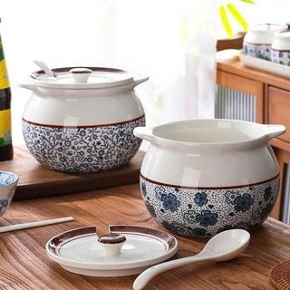 HỦ SỨ ĐỰNG MỠ BẦU HÌNH HOA KÈM MUỖNG 1200ML