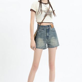 Quần short denim cổ điển Mỹ dành cho nữ, kiểu dáng Hot Girl 2025, eo cạp cao ôm dáng chữ A gợi cảm xu hướng 2025