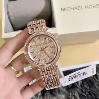 ĐỒNG HỒ NỮ CAO CẤP MICHAEL K ĐÍNH FULL ĐÁ DÂY THÉP GOLDROSE FULLBOX
