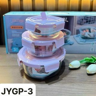 Bộ 3 Bát Thủy Tinh Nắp Gài Tròn _ JYGP-3 ( Thùng 12B)