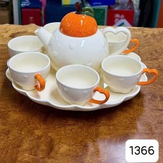 Bộ Ấm Chén Kèm Nắp Cam Khay Sứ 1366 (THÙNG 12B)