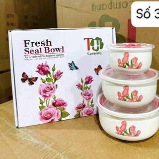 Bộ 3 Bát Sứ Họa Tiết Hoa Hồng Kèm Nắp CC ( Thùng 28B )