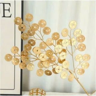 CÀNH ĐỒNG TIỀN 3 NHÁNH MẠ VÀNG (65cm) TRANG TRÍ TẾT