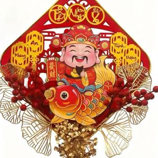 Thần Tài Cưỡi Cá Chép – Gật Vuông