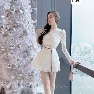 ĐẦM REN DÀI TAY DÁNG A KÈM ĐAI XÍCH – SANG CHẢNH, TÔN DÁNG, LÊN HÌNH CỰC XINH