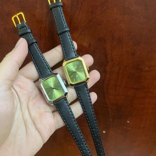 XẢ RẺ ĐỒNG HỒ NỮ THỜI TRANG ROLET DA ĐEN MẶT CHỮ NHẬT XANH