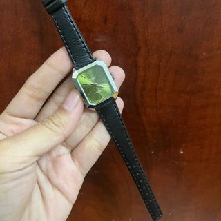 XẢ RẺ ĐỒNG HỒ NỮ THỜI TRANG ROLET DA ĐEN MẶT CHỮ NHẬT XANH