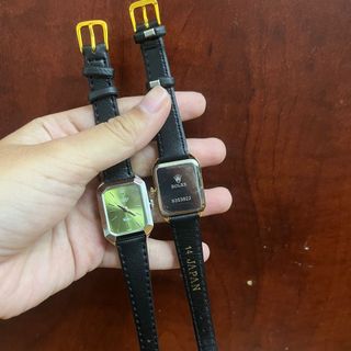 XẢ RẺ ĐỒNG HỒ NỮ THỜI TRANG ROLET DA ĐEN MẶT CHỮ NHẬT XANH