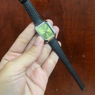 XẢ RẺ ĐỒNG HỒ NỮ THỜI TRANG ROLET DA ĐEN MẶT CHỮ NHẬT XANH