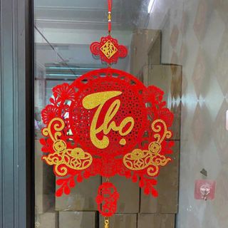 Dải treo chữ TY76 (Tròn, Chữ Vàng) trang trí tết chữ Thọ