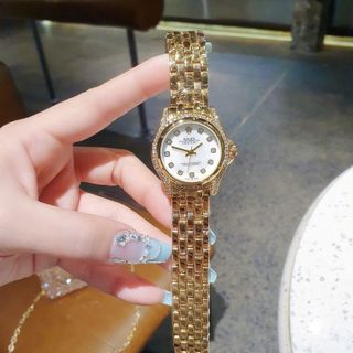 ĐỒNG HỒ NỮ THỜI TRANG RÔLET XI VÀNG MẶT TRÒN VIỀN ĐÁ