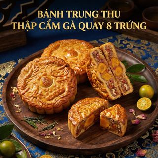 BÁNH TRUNG THU THẬP CẨM GÀ QUAY 8 TRỨNG SIÊU TO KHỔNG LỒ, MÓN QUÀ TÌNH THÂN 600G - WINNIE HOUSE