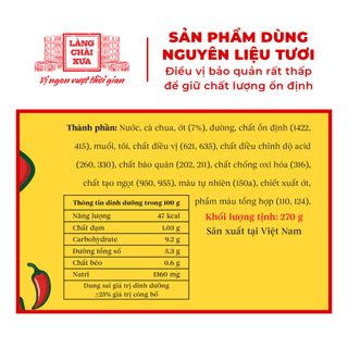 Tương ớt Làng Chài Xưa Chilli chai 270g thơm ngon đặc biệt, cay tự nhiên, ớt tươi sạch từ nông trại Thôn Xanh Farm
