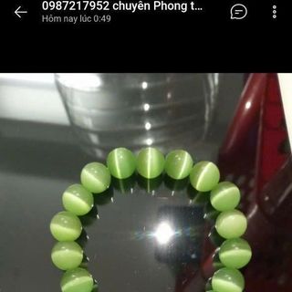Chuỗi vòng đeo tay mẫu y hình nha chuỗi đá mắt mèo xanh lá 10 ly