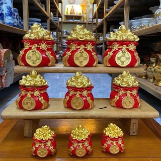 Hũ đựng gạo, muối, nước thần tài - Màu đỏ & vàng ( size vừa 6,5cm )