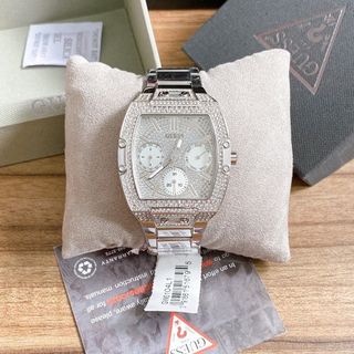 ĐỒNG HỒ NỮ CAO CẤP GUECC MẶT CHỮ NHẬT FULL ĐÁ DÂY THÉP BẠC