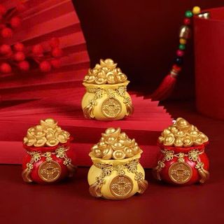 Hũ đựng gạo, muối, nước thần tài - Màu đỏ & vàng ( size to 8,5cm )