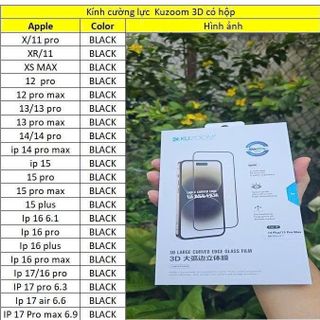 ⭐ Kính Cường Lực 3D KUZOOM Full Màn Đủ Iphone 17Promax- X – Chống Xước – Full Viền – Có Hộp