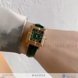 ĐỒNG HỒ NỮ CAO CẤP YXL MẶT VUONG NIỀNG VÀNG DÂY DA XANH FULLBOX