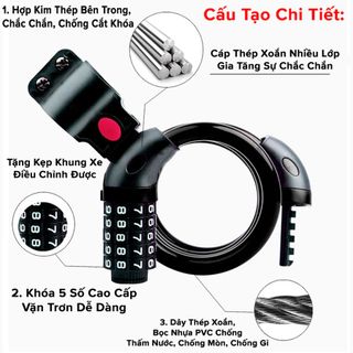 KHOÁ XE ĐẠP CHỐNG TRỘM 5 SỐ DÀI 120CM