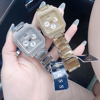 ĐỒNG HỒ NỮ CAO CẤP GUECC DÂY THÉP BẠC VÀ VÀNG MẶT VUÔNG FULL ĐÁ