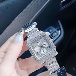 ĐỒNG HỒ NỮ CAO CẤP GUECC DÂY THÉP BẠC VÀ VÀNG MẶT VUÔNG FULL ĐÁ