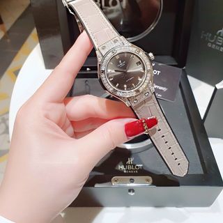 ĐỒNG HỒ COUPLE CAO CẤP HULOT HAI  VIỀN HỘT DÂY DA XANH VÀ XÁM MÁY CƠ