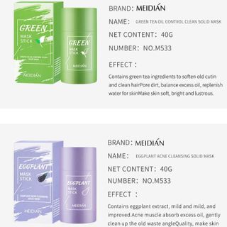 Mặt Nạ Thỏi Meidian Trà Xanh / Cà Tím – Làm Sạch Sâu, Giảm Mụn, Kiểm Dầu & Se Khít Lỗ Chân Lông