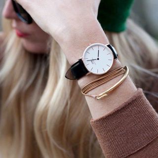 ĐỒNG HỒ NAM NỮ CAO CẤP DANIEL W CLASSIC DÂY DA MẶT TRẮNG VIỀN VÀNG FULLBOX HỘP NƠ