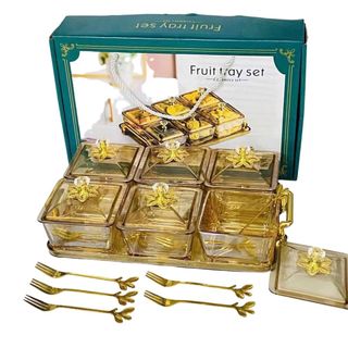 Khay Mứt 6 Hũ Thủy Tinh+ Nắp Nhựa Núm Hoa + Khay Nhựa ( THÙNG 24B )