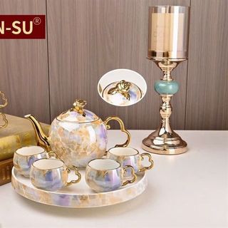 Bộ Ấm Chén Vân Đá Khay Tròn J15D-4 ( THÙNG 12B )