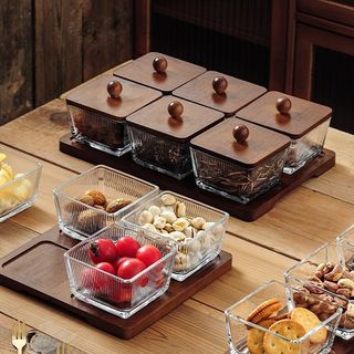 LD TL Khay Mứt Thuỷ Tinh 6 Hũ CN Nắp Gỗ (THÙNG 16B)