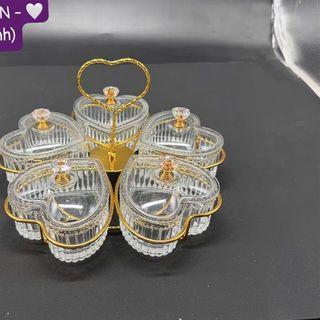 Khay Mứt 5 Hũ Nắp Nhựa Mika Hũ Thủy Tinh Tim Xoay ( THÙNG 12C )