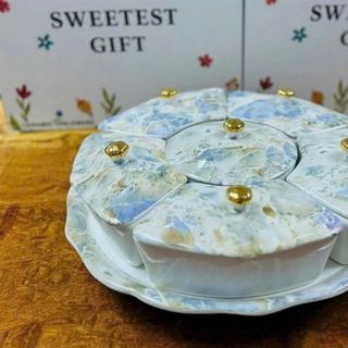 Sứ - Khay Mứt Sứ Tròn Vân Đá Xanh Trắng VSC HD2600 (THÙNG 6C)