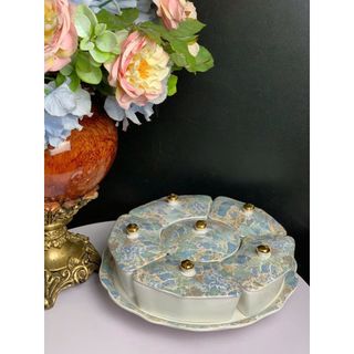 Sứ - Khay Mứt Sứ Tròn Vân Đá Xanh Trắng VSC HD2600 (THÙNG 6C)