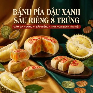 BÁNH PÍA ĐẬU XANH SẦU RIÊNG 8 TRỨNG, ĐẶC SẢN TRỨ DANH 500G - WINNIE HOUSE
