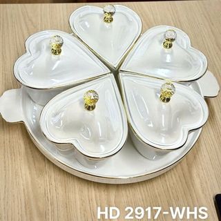 Sứ - Khay Mứt Sứ Trắng Viền Vàng Tim HD 2917-WHS (THÙNG 6B)