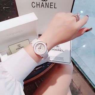 ĐỒNG HỒ NỮ CAO CẤP CHANEU ĐÁ CERAMIC TRẮNG MẶT HOA HAI SIZE