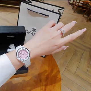 ĐỒNG HỒ NỮ CAO CẤP CHANEU ĐÁ CERAMIC TRẮNG MẶT HỒNG