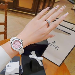 ĐỒNG HỒ NỮ CAO CẤP CHANEU ĐÁ CERAMIC TRẮNG MẶT HỒNG