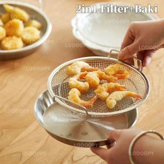 KHAY INOX RÁO DẦU KÈM VỈ LƯỚI 20CM