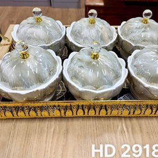 Sứ - Khay Mứt Sứ Tròn Vân Đá HD 2918-SW (THÙNG 6B)