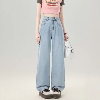 Quần jean nữ ống suông rộng cạp cao MC JEANS quần bò nữ chất denim dày dặn tôn dáng