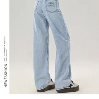 Quần jean nữ ống suông rộng cạp cao MC JEANS quần bò nữ chất denim dày dặn tôn dáng