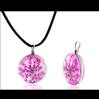 Vòng đeo cổ mặt đá ép hoa khô dây chuyền da kèm mặt