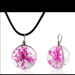 Vòng đeo cổ mặt đá ép hoa khô dây chuyền da kèm mặt