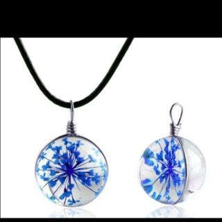 Vòng đeo cổ mặt đá ép hoa khô dây chuyền da kèm mặt