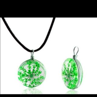 Vòng đeo cổ mặt đá ép hoa khô dây chuyền da kèm mặt