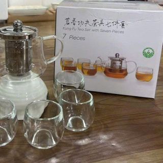 BỘ BÌNH TRÀ THỦY TINH LÕI LỌC INOX KÈM 6 LY